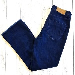 Massimo Dutti Dark Denim Blue Jeans Lightweight Semi Flare Mid Rise Fray Bottoms